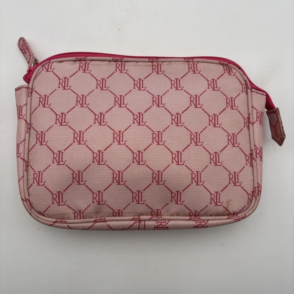 Lauren Ralph Lauren LRL Cosmetic Makeup Bags Pink &‎ Red Zipper Pouch Lot Of 2